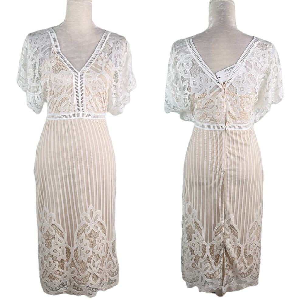 Boohoo Occasion Dress 6 White All Over Lace Bodycon Midi New